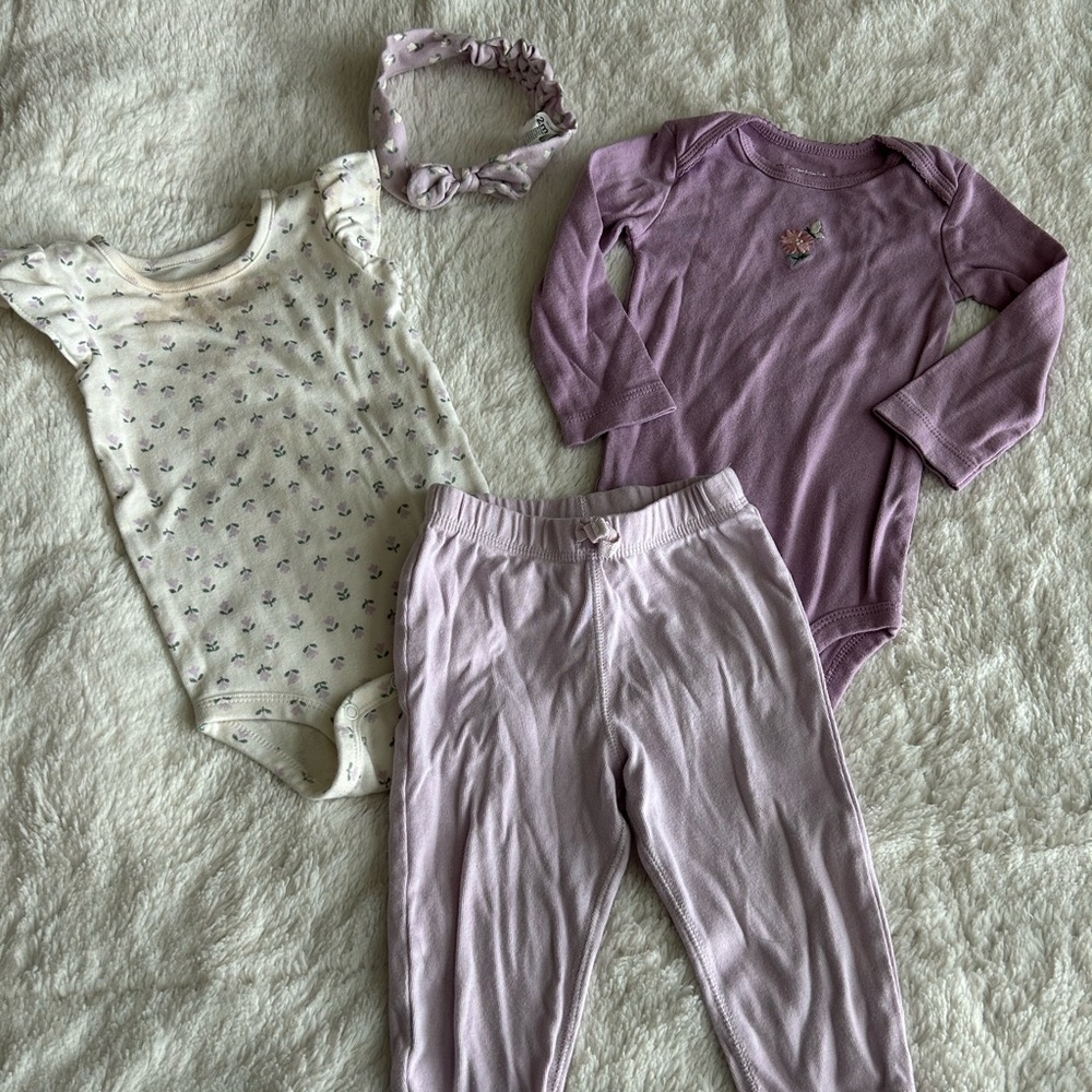 12 month baby girl purple floral set